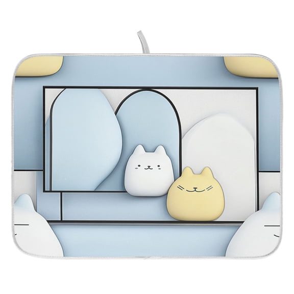 Cute Cat Theme Pattern Dish Drying Mat for Kitchen, Quick Drying Absorbent Soft Durable 16" x 18"