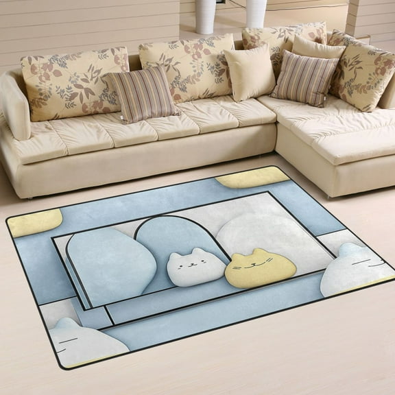 Cute Cat Theme Pattern Soft Polyester Area Rug 31''x20'', Non Slip, Memory Foam, Water Absorbent