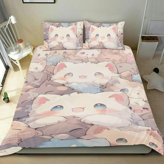 Cute Cat Themed Bed Sheet Set Three Piece Set 53x79 In ches Comfortable And Skin Friendly Unique Design Creating A Star Studded Night Home Decor Gifts For Family Friends fans