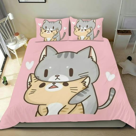 Cute Cat Themed Bed Sheet Set Three Piece Set 53x79 In ches Comfortable And Skin Friendly Unique Design Creating A Star Studded Night Home Decor Gifts For Family Friends fans