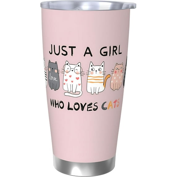 Cute Cat Themed Gifts for Women Girls, Cat Lover Lady Gifts Stainless Steel Insulated 20 oz Pink Tumblers for Teens Daughter Sister Bestie, Funny Cat Mom Stuff Birthday Christmas Decorations