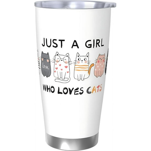 Cute Cat Themed Gifts for Women Girls, Cat Lover Accessories Stainless Steel Insulated 20 oz Tumblers for Teens Daughter Sister Bestie, Funny Cat Mom Stuff Birthday Christmas Decorations