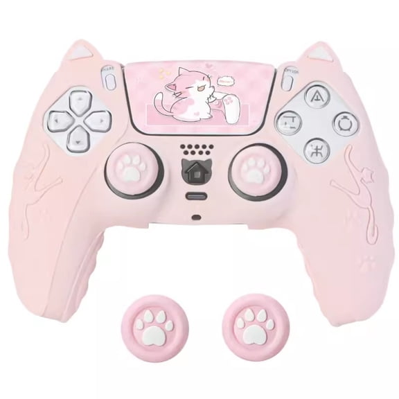 Cute Cat Themed Thick Silicone Protective Skin for PS5 DualSense Controller, Anti-Slip Dockable Charging Rubber Case