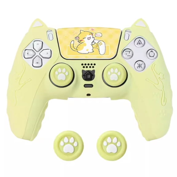Cute Cat Themed Thick Silicone Protective Skin for PS5 DualSense Controller, Anti-Slip Dockable Charging Rubber Case