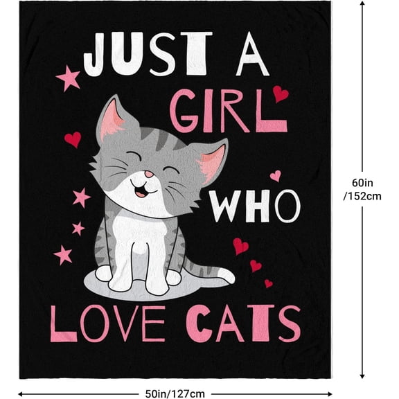 Cute Cat Throw Blanket Ultra Soft Warm Cozy Lightweight Microfiber Blankets Flannel Sherpa Fuzzy Plush Throws for Sofa Couch Bedding All Season, Just a Girl Who Loves Cats