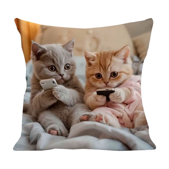 Cute Cat Throw Pillow Cover 17.72X17.72In, Leisurely Cat Patterns, Cats Decorations for The Home (B)