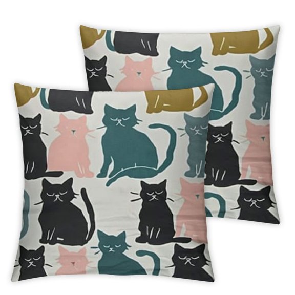Cute Cat Throw Pillow Cover Colorful Cartoon Happy Kitty Cat Kitten Pattern Decorative Pillow Case Home Decor Square s Pillowcase