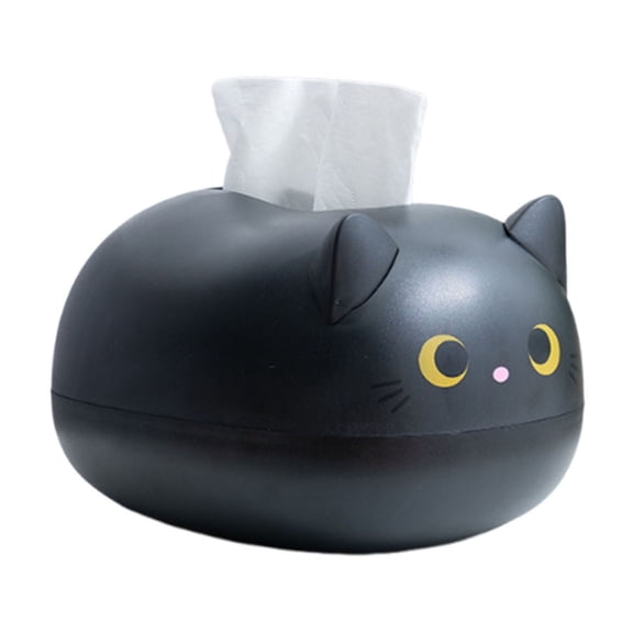 Cute Cat Tissue Box Cover, Wear Resistant Decorative Napkin Holder, Modern Design for Kitchen Bathroom Living Room, 9.06L x 5.12H Inches,Black