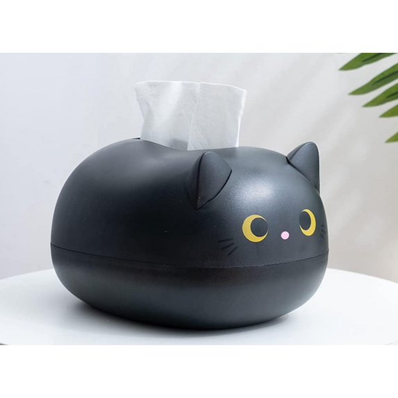 Cute Cat Tissue Box Dispenser Storage Tissue Holder with Toothpick Box Cat Gifts(black)