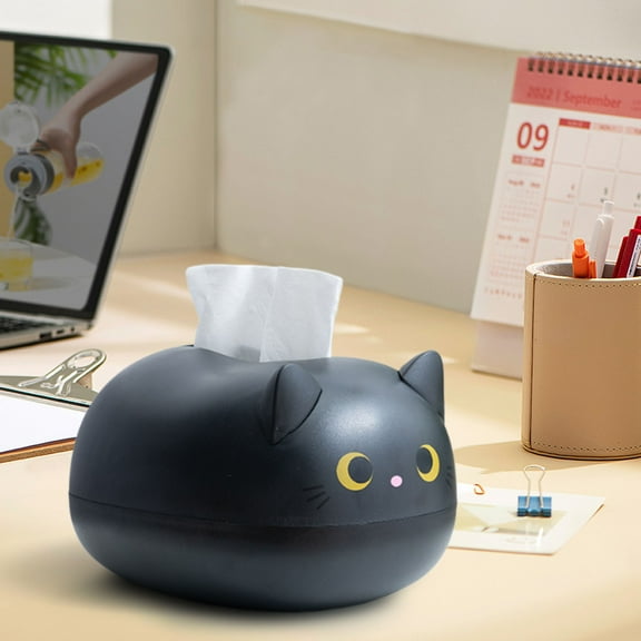 Cute Cat Tissue Box with Toothpick Holder, Decorative Tissue Dispenser, Portable Tissue Holder for Home, Office, and Bathroom, Functional and Adorable Design