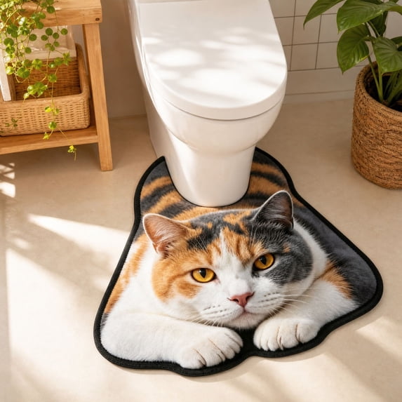 Cute Cat Toilet Rugs U-Shaped Bathroom Contour Rug Bathroom Mats Washroom Mats for Kitchen, Bathtub, Sink, for Cat Lovers Mom