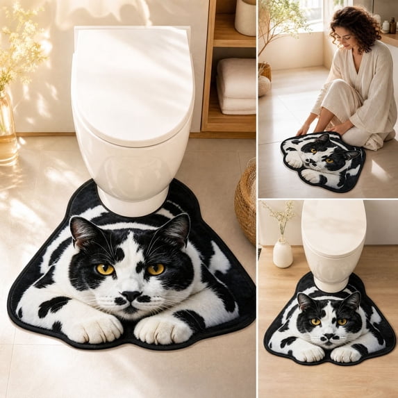 Cute Cat Toilet Rugs U-Shaped Bathroom Contour Rug Bathroom Mats Washroom Mats for Kitchen, Bathtub, Sink, for Cat Lovers Mom