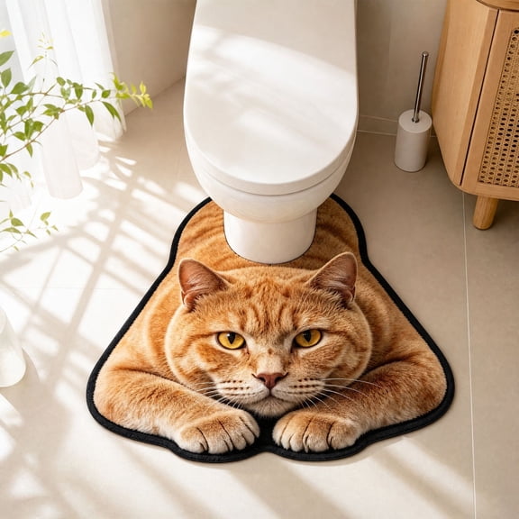 Cute Cat Toilet Rugs U-Shaped Bathroom Contour Rug Bathroom Mats Washroom Mats for Kitchen, Bathtub, Sink, for Cat Lovers Mom