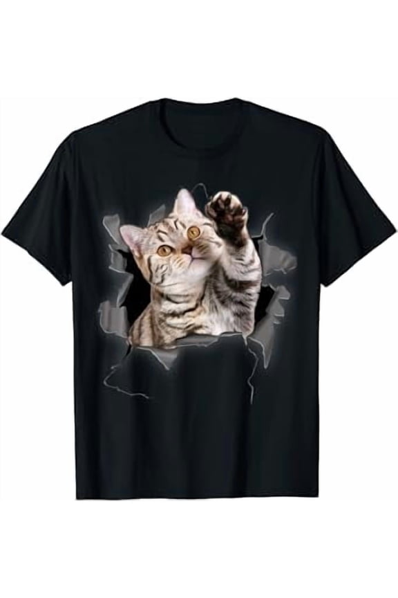 Cute Cat Torn Cloth Funny For Cat Lover. Cat Mom. Cat Dad T-Shirt