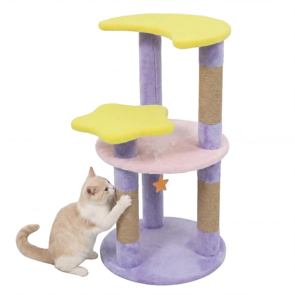 Cute Cat Tree, 29 Inch Multi Level Cat Tower With Jute Scching Posts, Star Moon Shaped Platforms Perch Dangling Toy, Climbing Furniture For Indoor Cats Kittens Apartment Living Room Bedroom, Purple