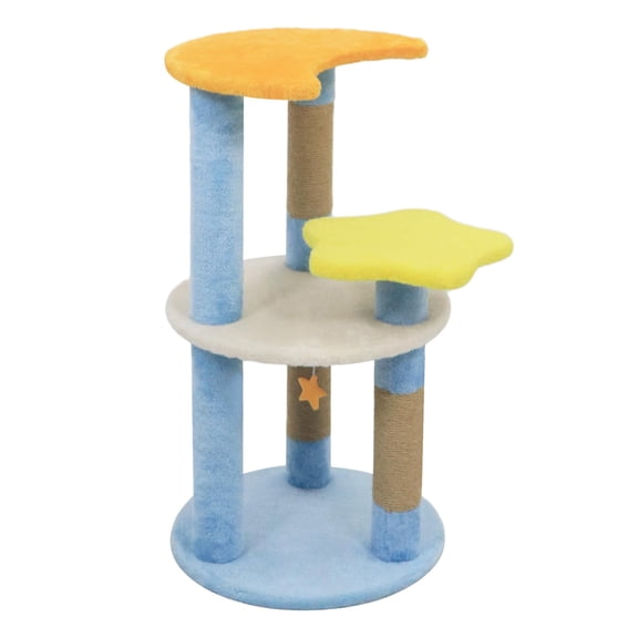 Cute Cat Tree, 29 - inch Multi - Level Indoor Cat Tree with Jute Scching Post, Dangling Star Toy, Moon and Star - Shaped Perches for Indoor Cats' Entertainment, Blue