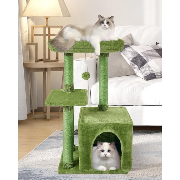 Cute Cat Tree Kitten Cat Tower for Indoor Cat Condo Sisal Scratching Posts with Jump Platform Cat Furniture Activity Center Play House Beige