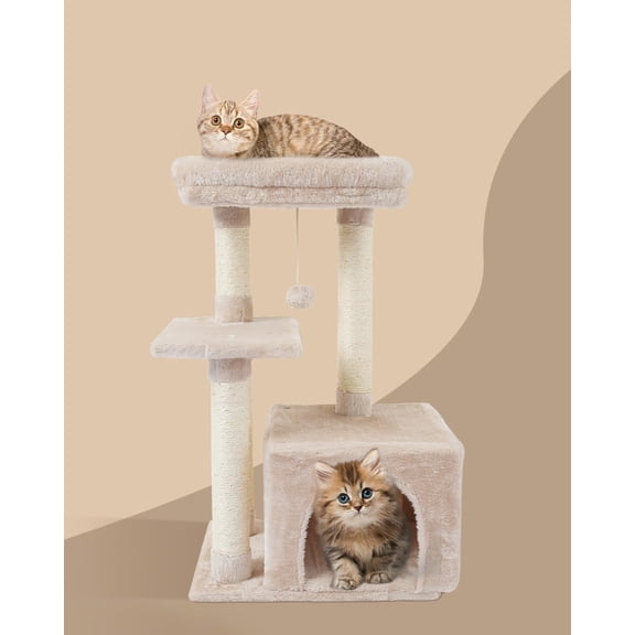 Cute Cat Tree Kitten Tower For Indoor Condo Sisal Posts With Jump Platform Furniture Activity Center Play House Beige