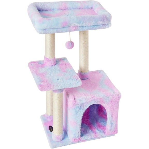 Cute Cat Tree Kitten Tower Indoor Cat Condo with Sisal Scratching Posts Jump Platform Activity Center Play House Beige