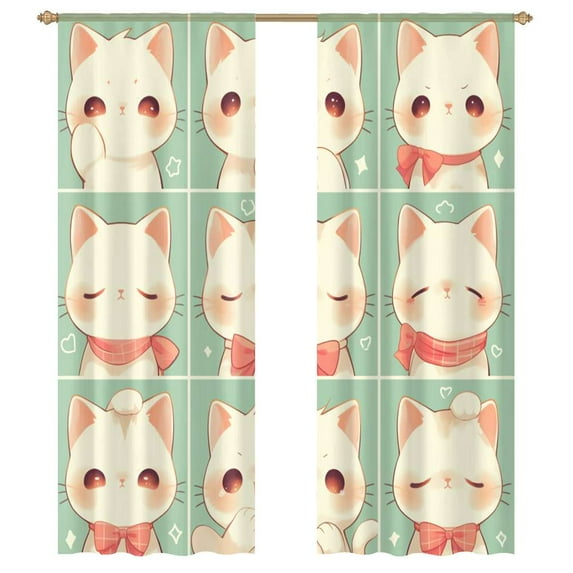 Cute Cat Tulle Curtains For Living Room Chiffon Sheer Voile Kitchen Bedroom Curtain Drapes