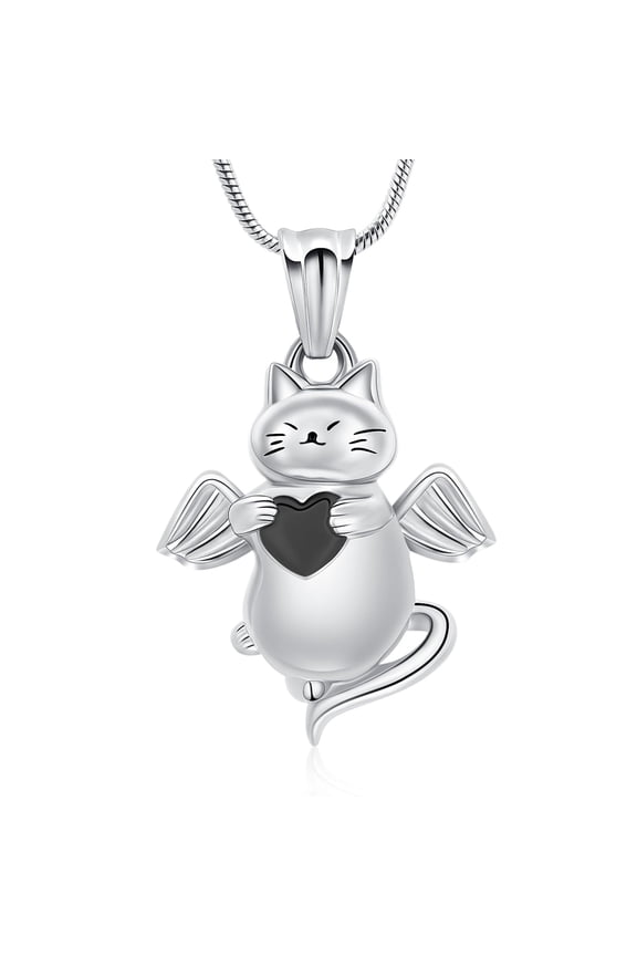 Cute Cat Urn Necklace for Pet Lover Cremation Jewelry for Ashes Stainless Steel Urn Pendant Funeral Keepsake Loved Ones Memorial Gift