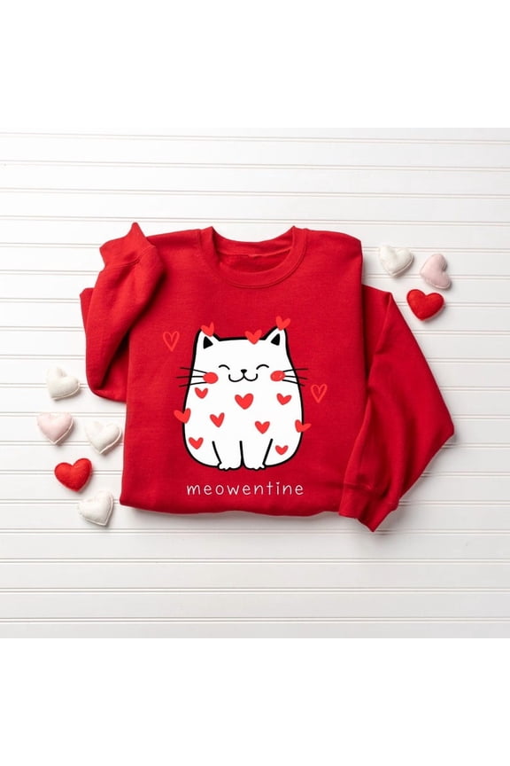 Cute Cat Valentine Sweatshirt, Valentines Day Sweatshirt, Meowentine Valentine Sweatshirt, Funny Valentine Sweatshirt, Valentine Cat Sweat