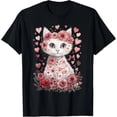 thumbnail image 1 of Cute Cat Valentines Day Flowers Heart Cat Lover Kitten Kitty T-Shirt, 1 of 4
