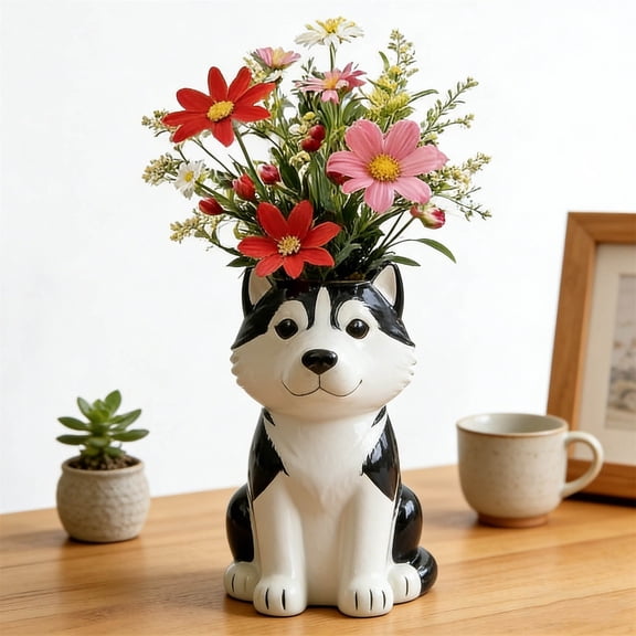 Cute Cat Vase Resin Figurine Handcrafted Small Cat Planter Decorative Desk Ornament Home Office Shelf Flower Pot for Cats Lovers (E-1PC)