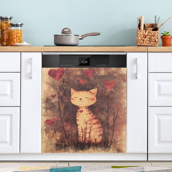 Cute Cat Vintage Dishwasher Magnet Cover for Washers Fridge Panel Decal 23"W x 26"H Inch