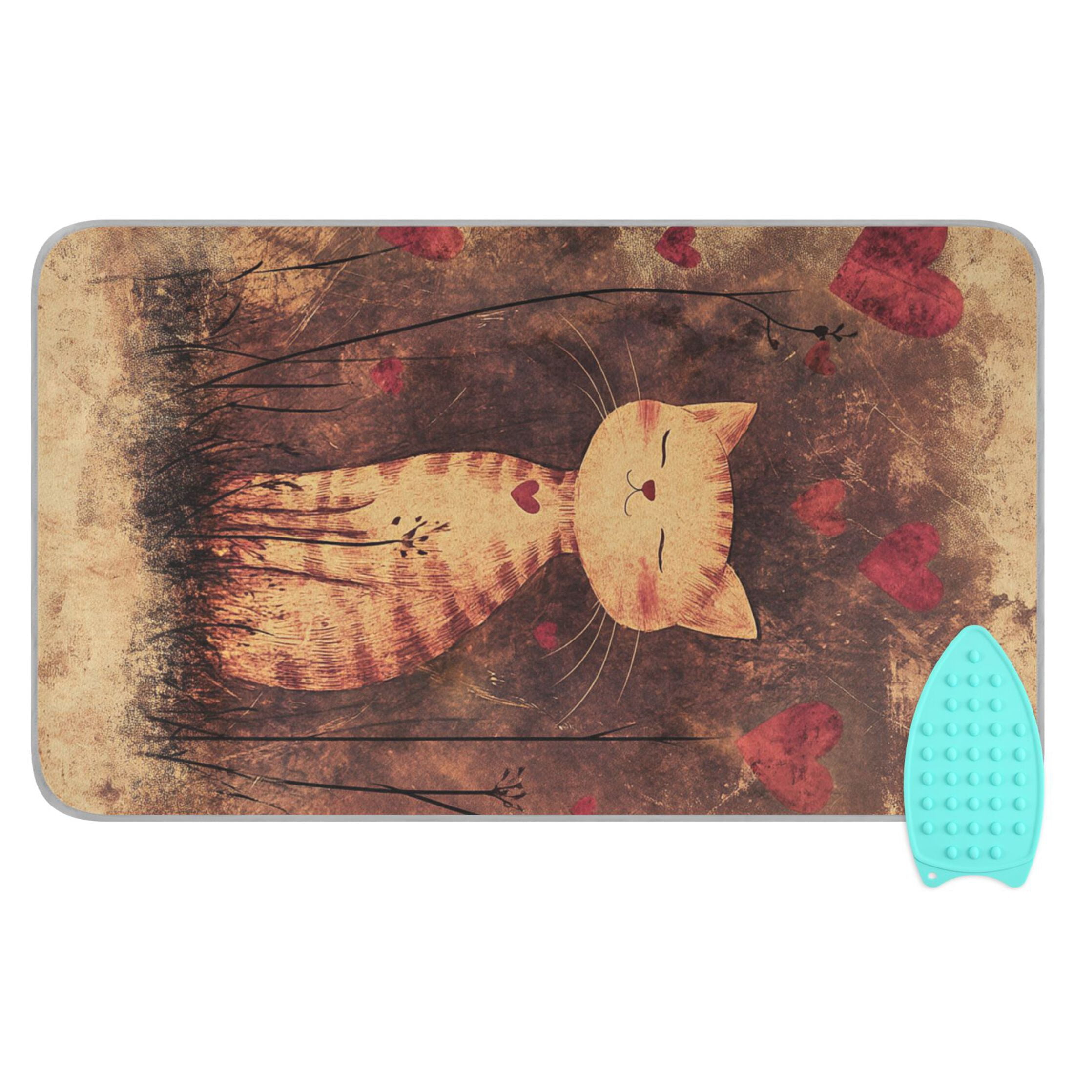 Cute Cat Vintage Ironing Mat Blanket for Table Top Travel Portable Ironing Board Pad 47.2x27.6 Inch