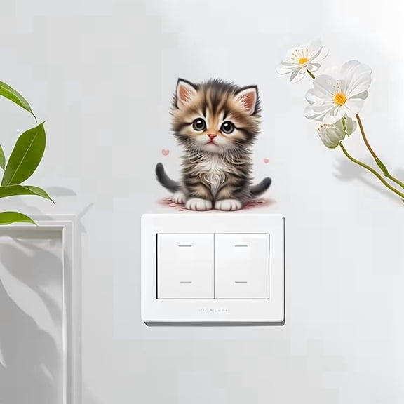 Cute Cat Wall Switch Plate Decals - Adorable Kitten Stickers for Light Switch & Outlet Covers, Removable Home Decor for Living Room, Bedroom, Air Conditioner Control Panel