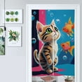 thumbnail image 1 of Cute Cat Watching Fish Door Curtain Nordic Living Room DoorCurtain Porch Partition Curtain Kitchen Rative Half Curtain, 1 of 4