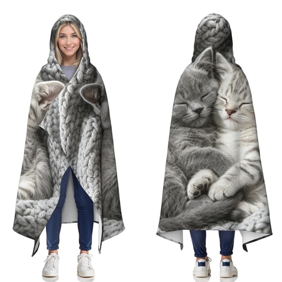 Cute Cat Wearable Blanket Hoodies for Women Men Adults Cat Lovers Soft Cozy Funny Cats Hooded Blankets for Couch Home Decor Birthday Gifts 60×80 Inch