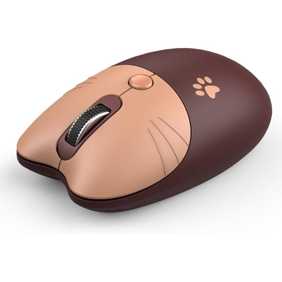 Cute Cat Wireless Mouse, 2.4GHz Wireless Silent Mouse, USB Receiver Plug and Play, 3 Adjustable DPI, Compatible with Notebook, PC, Laptop, Computer- Coffee