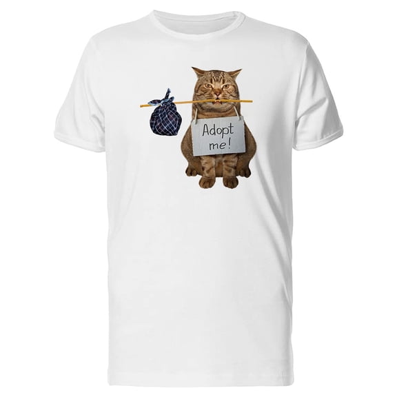 Cute Cat With Adopt Me Sign Tee Men's -Image by Shutterstock