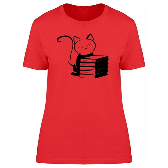 Cute Cat With Books T-Shirt Women -Image by Shutterstock, Female x-Large