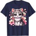 thumbnail image 1 of Cute Cat With Cherry Blossoms Kitten Unisex T-Shirt for Men Women Kids Toddler, 1 of 5