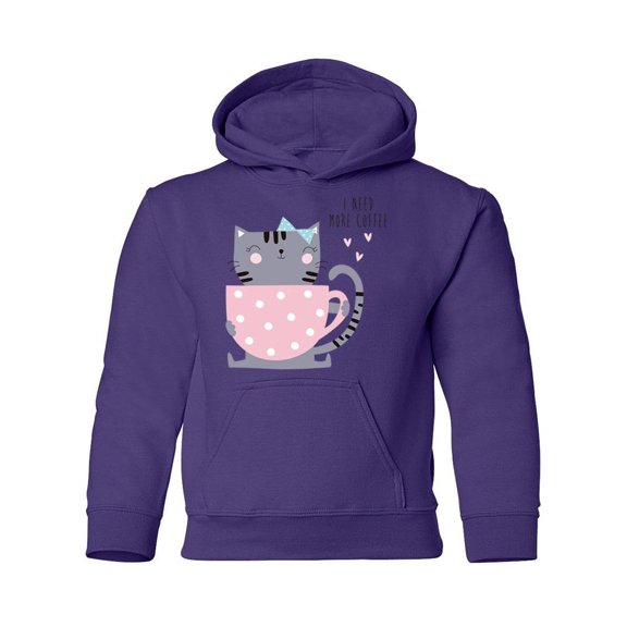 Cute Cat With Cup Of Coffee Hoodie Juniors -Image by Shutterstock,  x-Large