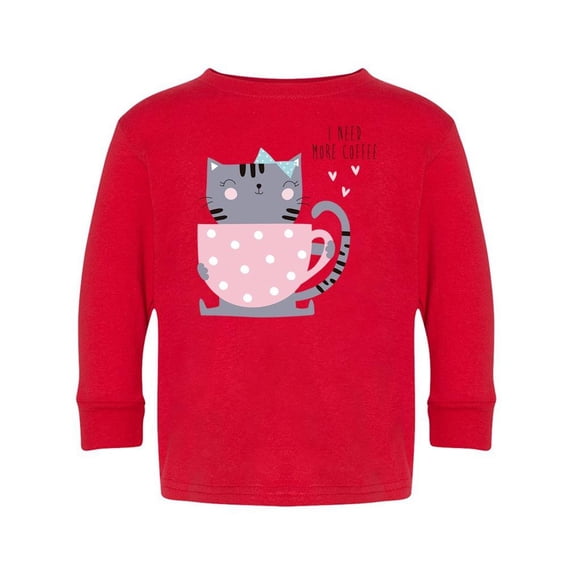 Cute Cat With Cup Of Coffee Long Sleeve Toddler -Image by Shutterstock, 3 Toddler