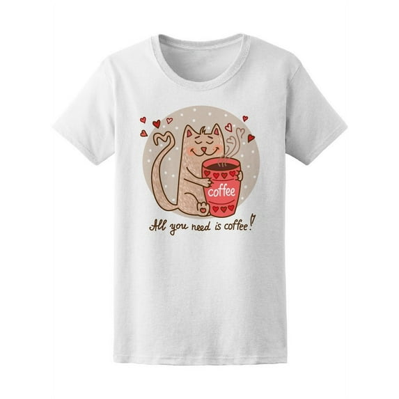 Cute Cat With Cup Of Coffee T-Shirt Women -Image by Shutterstock, Female XX-Large