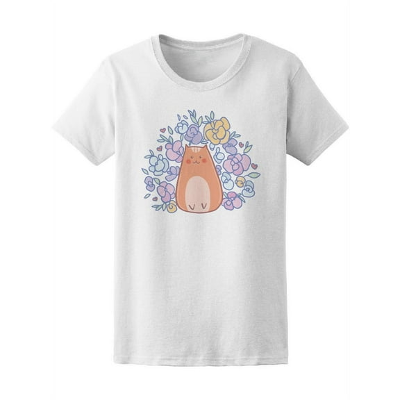 Cute Cat With Floral Frame Tee Women's -Image by Shutterstock