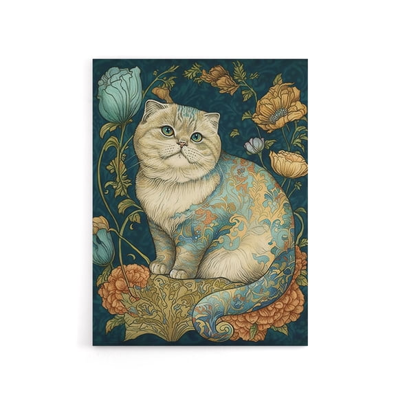 Cute Cat With Floral Pattern Fur Canvas Wall Art Print 24X32"