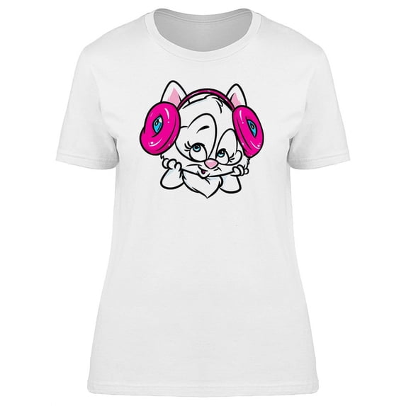 Cute Cat With Headphones T-Shirt Women -Image by Shutterstock, Female XX-Large