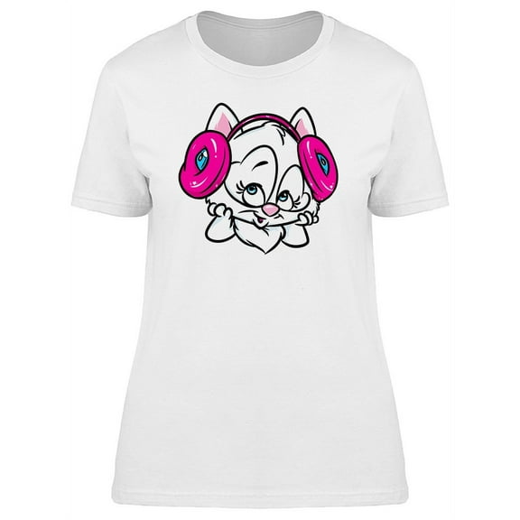 Cute Cat With Headphones T-Shirt Women -Image by Shutterstock, Female x-Large