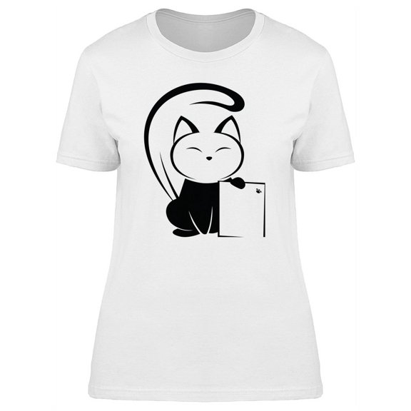 Cute Cat With Piece Of Paper T-Shirt Women -Image by Shutterstock, Female Large