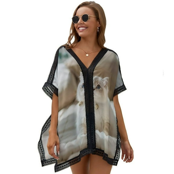 Cute Cat Women's Swimsuit Coverup Summer Beach Cover Up Bathing Suit Dress