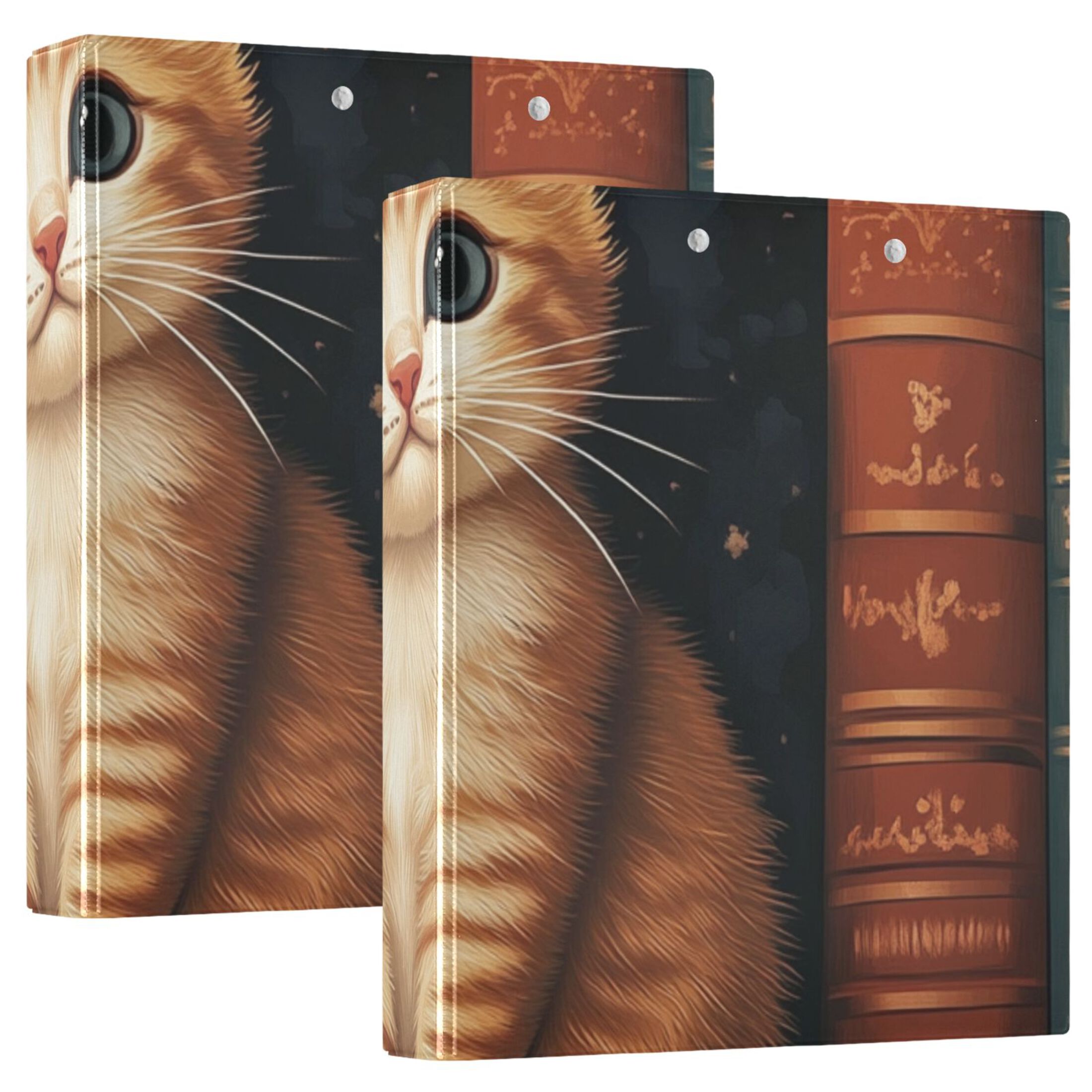 Cute Cat and Books 3 Ring Binders 1.5 inch Hardcover File Folders with Interior Pockets A4 Size Organizer for School Office Hospital
