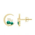 thumbnail image 1 of Rosec Jewels Cute Cat and Moon Stud Earrings with Lab Grown Emerald and Moissanite (AAAA Grade), 10K Yellow Gold, 1 of 7
