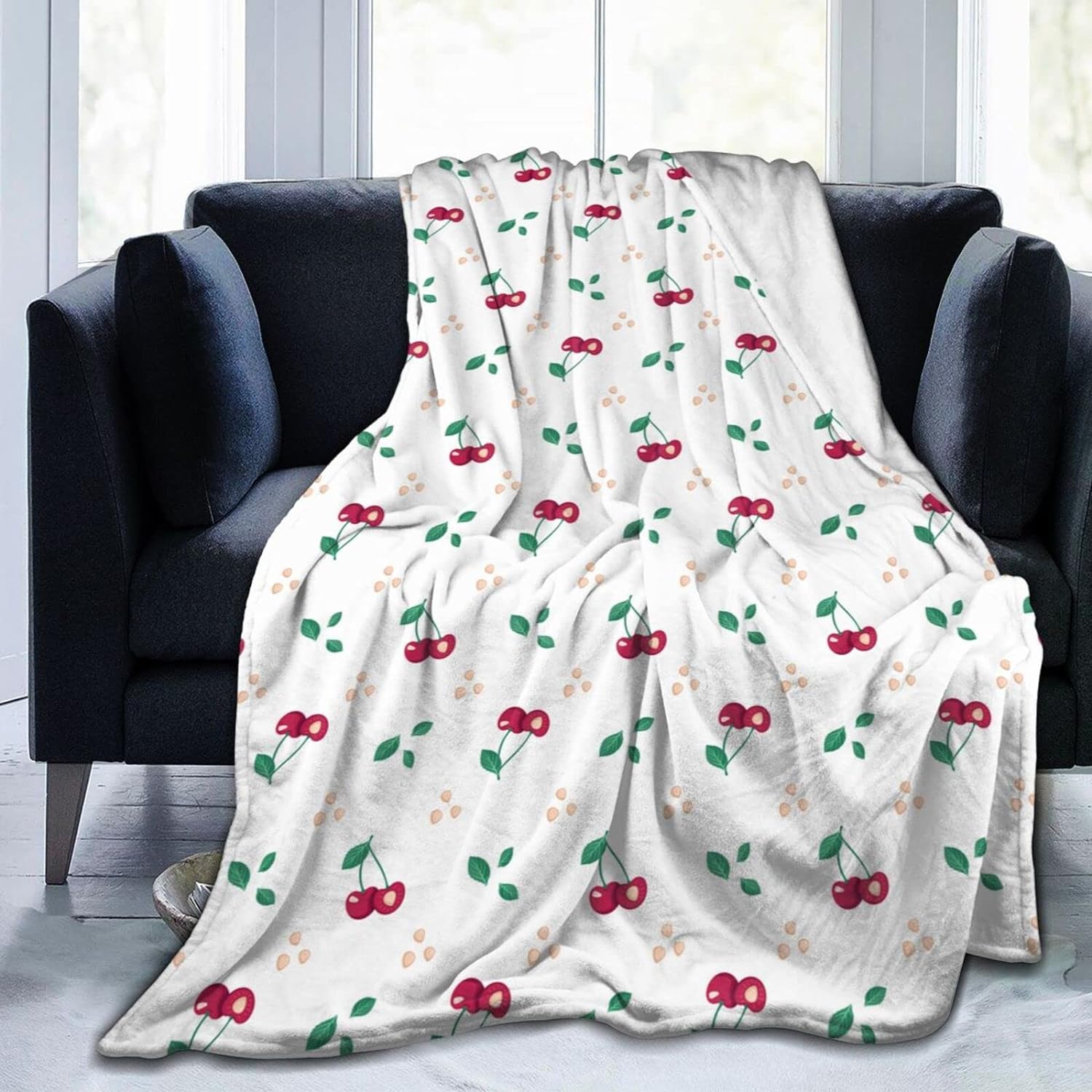 Cute Cat and Strawberry and Cherry Berries Blanket All Seasons Cherry Print Throw Blankets ...