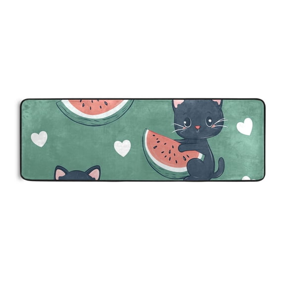 Cute Cat and Watermelon Runner Rug for Hallways Kitchen Non Slip 2'x 6' Washable Hall Carpet for Bedroom Entryway Laundry Room